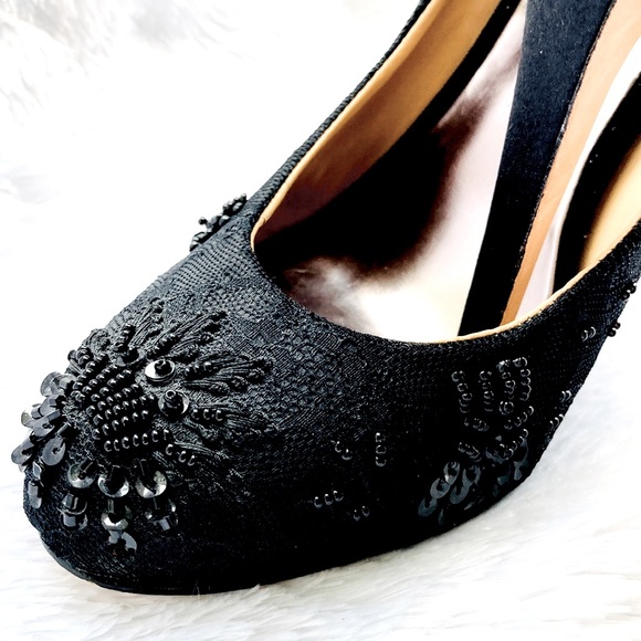 Badgley Mischka Black SANOMA Embellished beaded Lace heels Sz 7 1/2 M - Picture 4 of 11